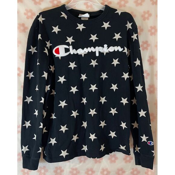 Champion Heritage Star Print Sweatshirt Black Cotton Crew Neck Medium‎ - Picture 1 of 3